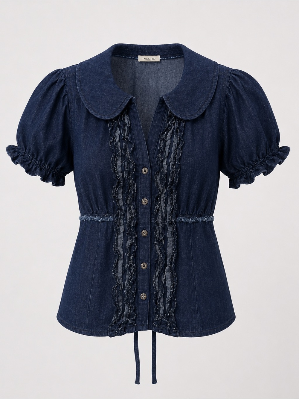 Pilcro Anthropologie Keira Denim Waisted Blouse Ruffled Button Shirt Small EUC